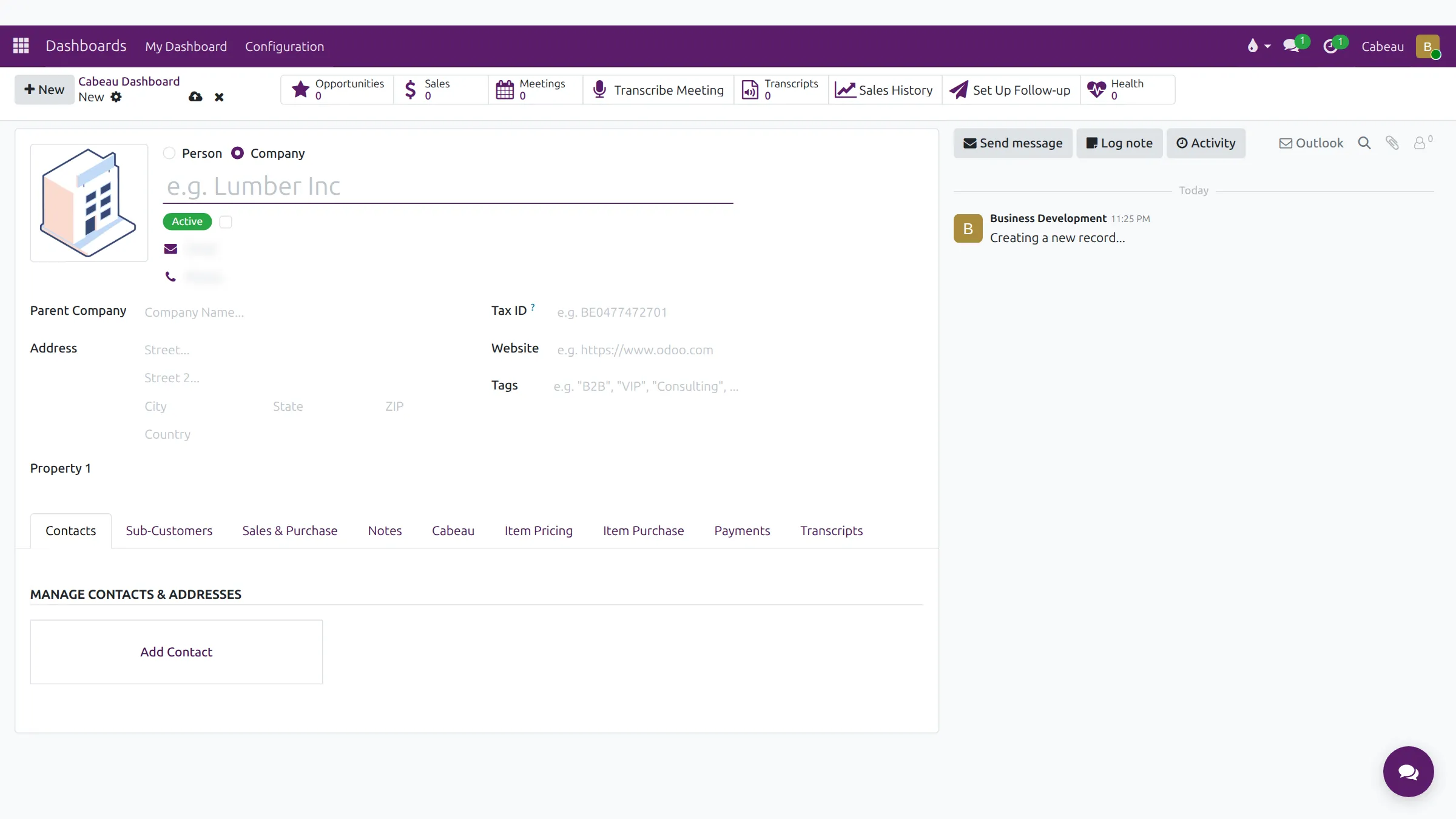 A new customer form