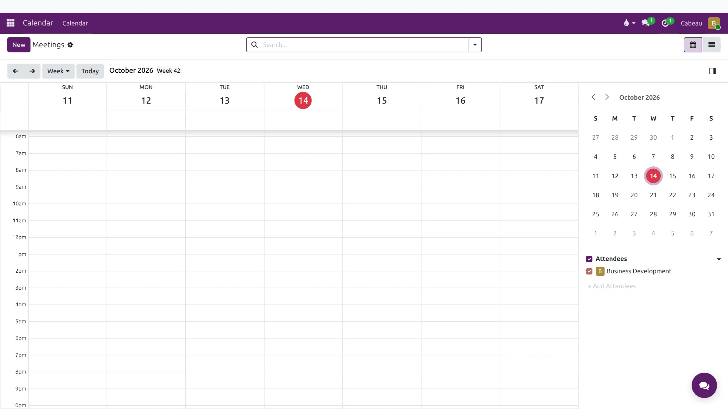 The calendar on the week view