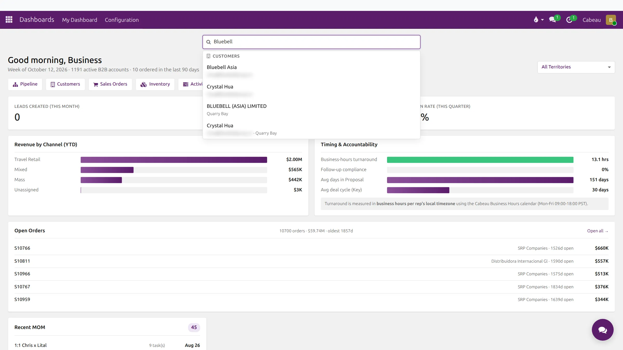 Dashboard search with grouped results