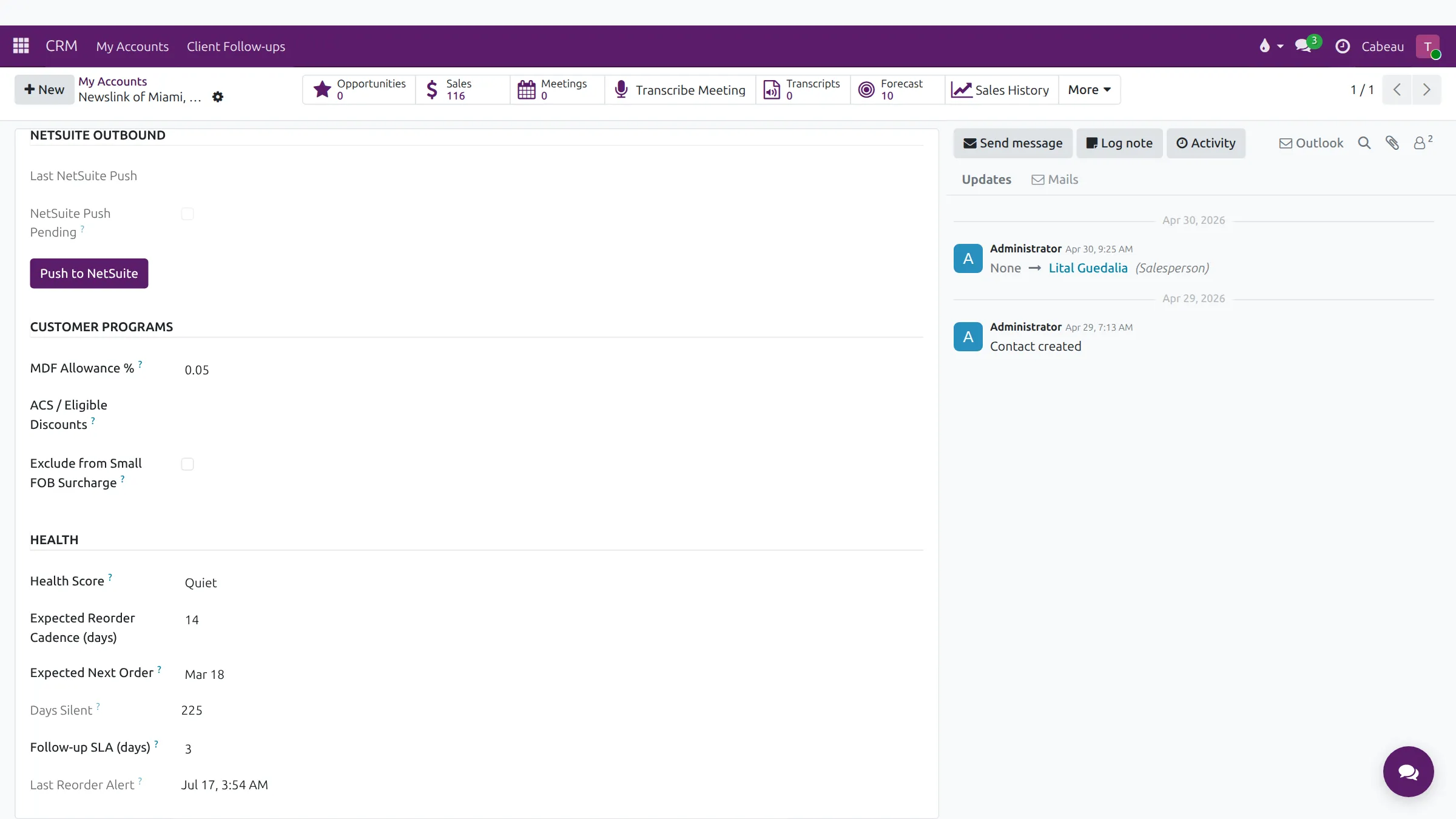 Customer Programs on the Cabeau tab