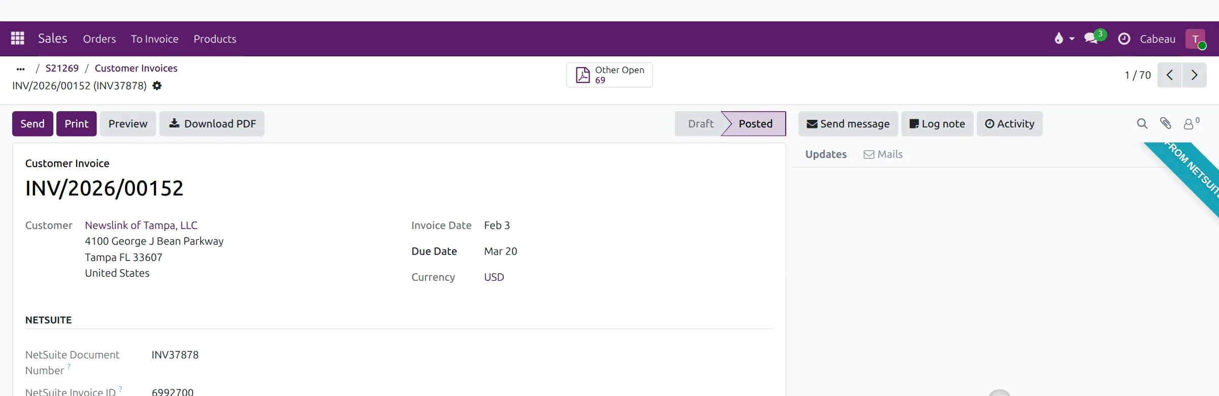 An invoice with Download PDF