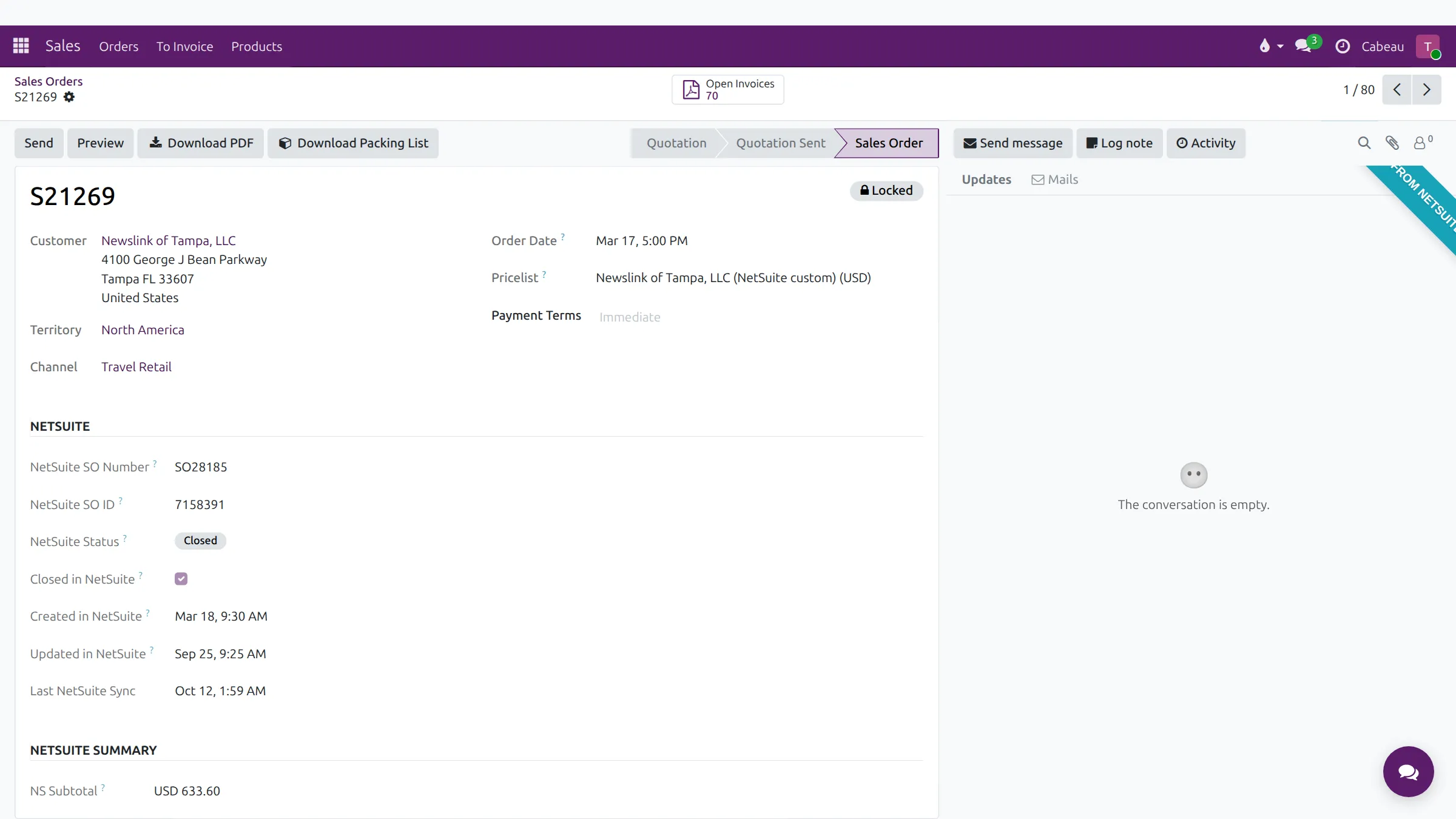A closed order with Download PDF and Download Packing List