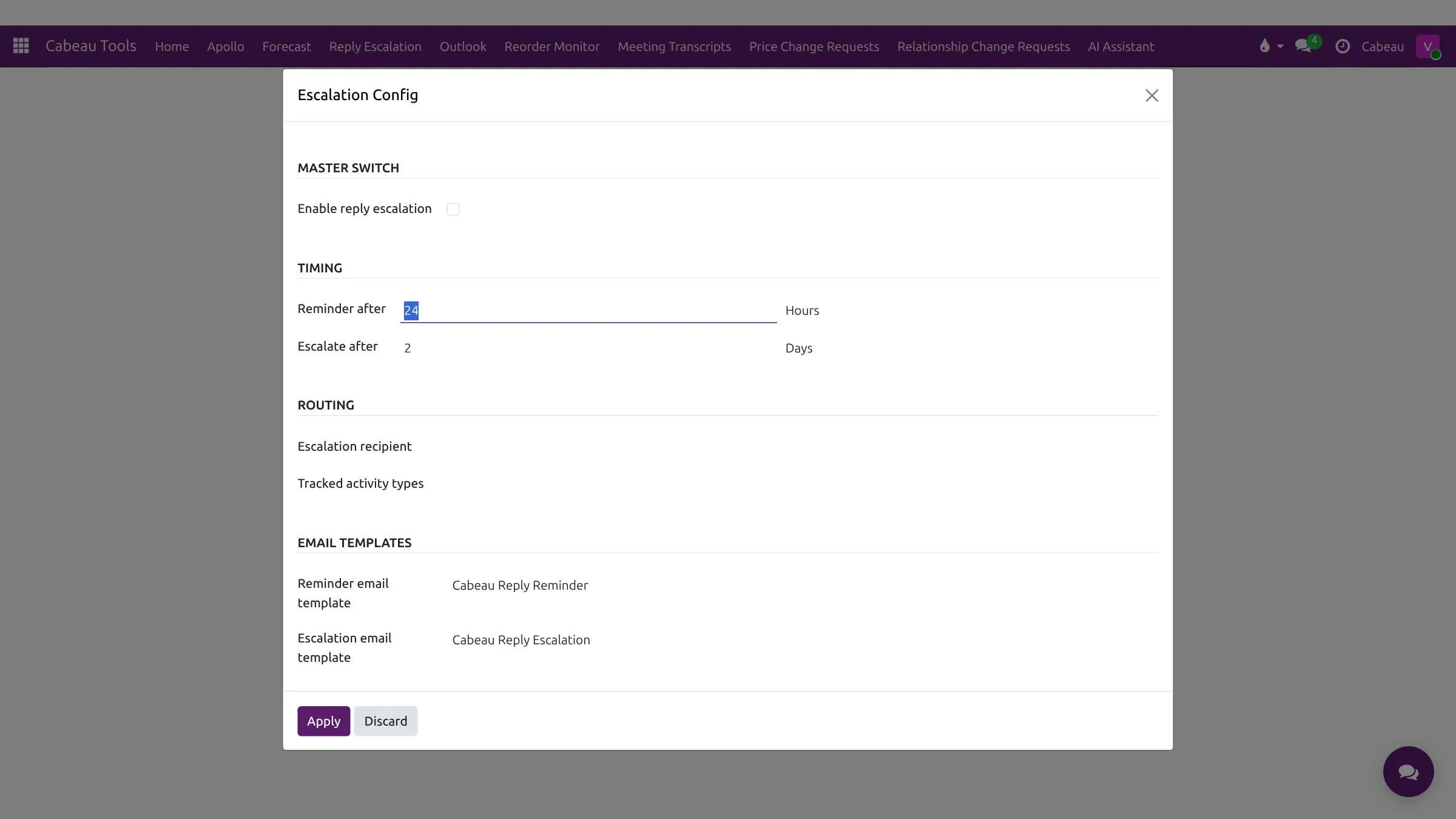 Reply escalation settings